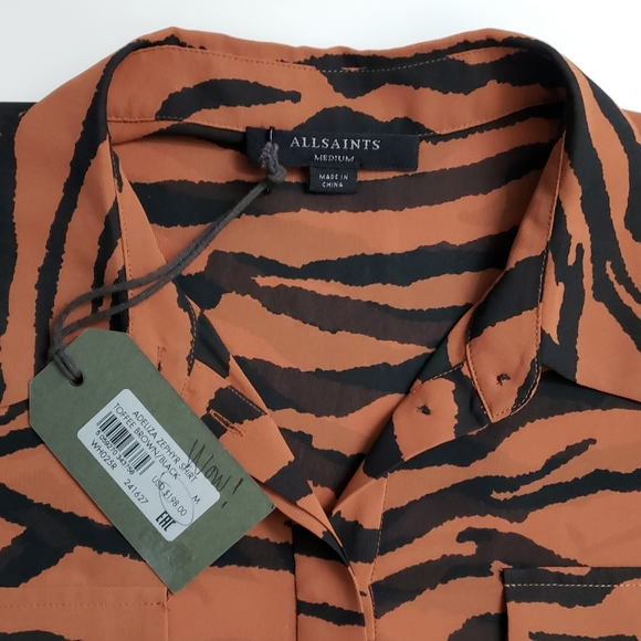 NWT AllSaints Adeliza Zephyr Button Down Animal Print Long Sleeve Blouse Size M - Picture 10 of 11